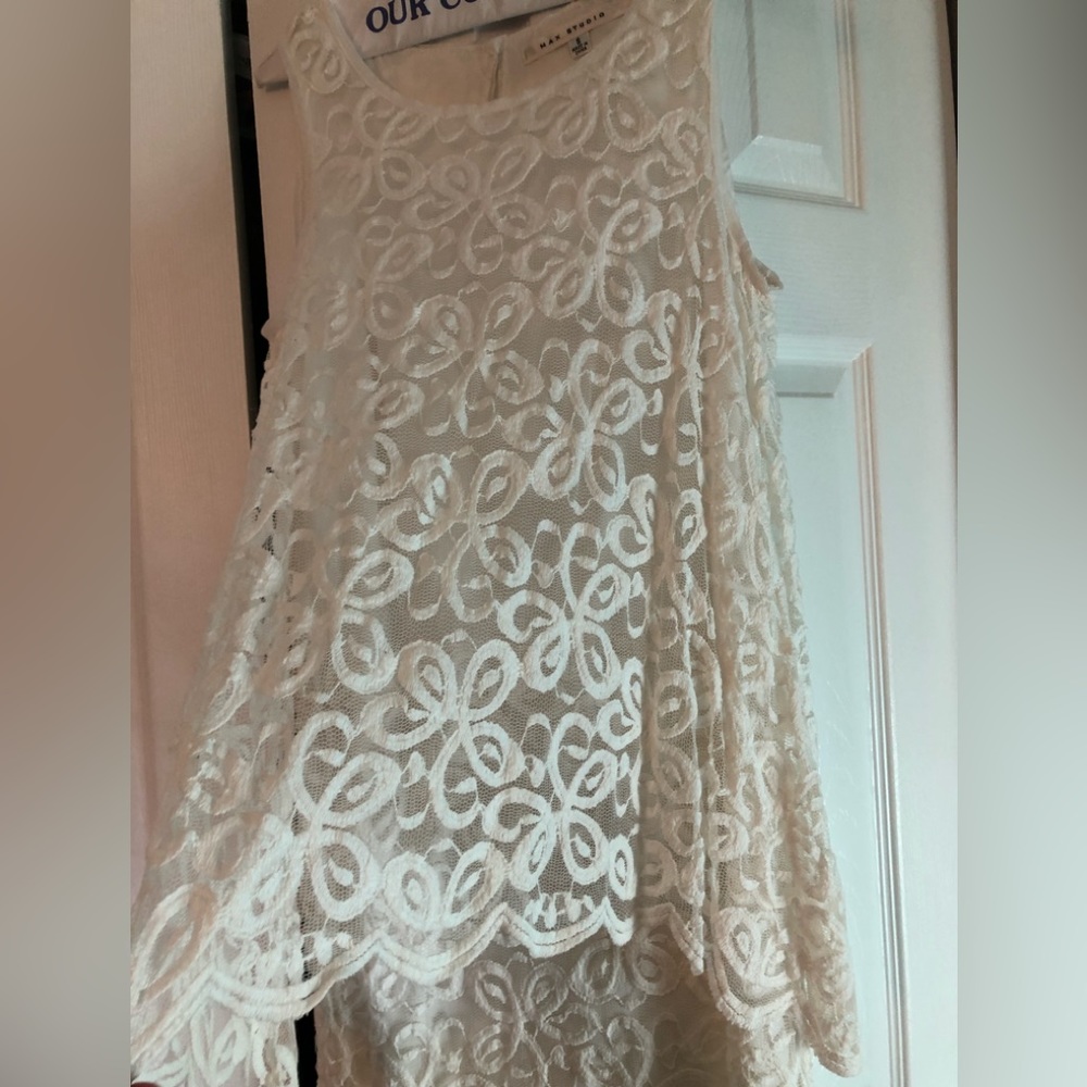 Max Studio sz S, pure white lace layered sleeveless dress